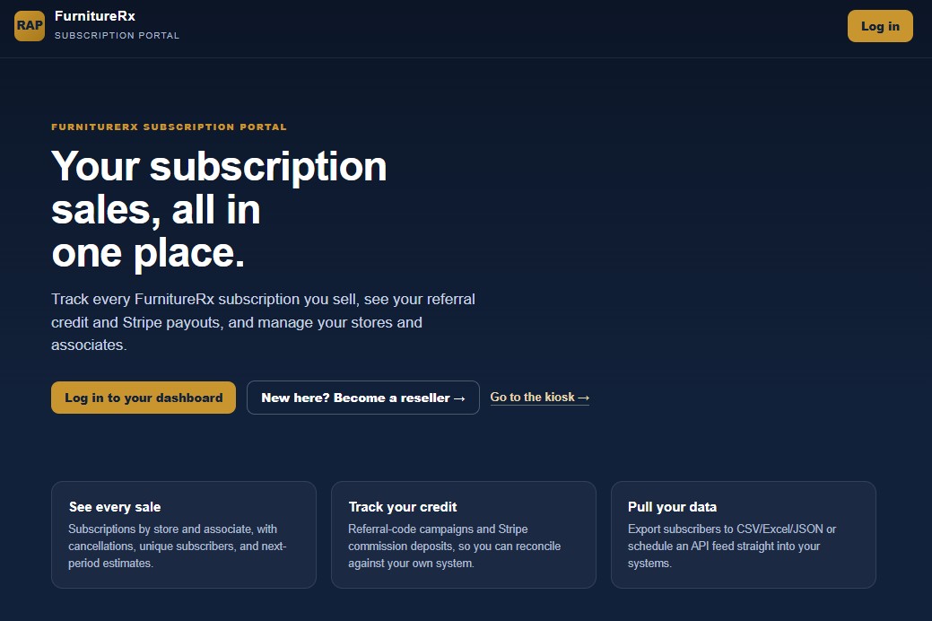 FurnitureRx customer-facing landing page